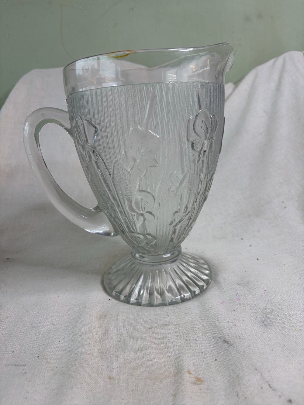 Posh Clear Embossed Floral Glass Pitcher
